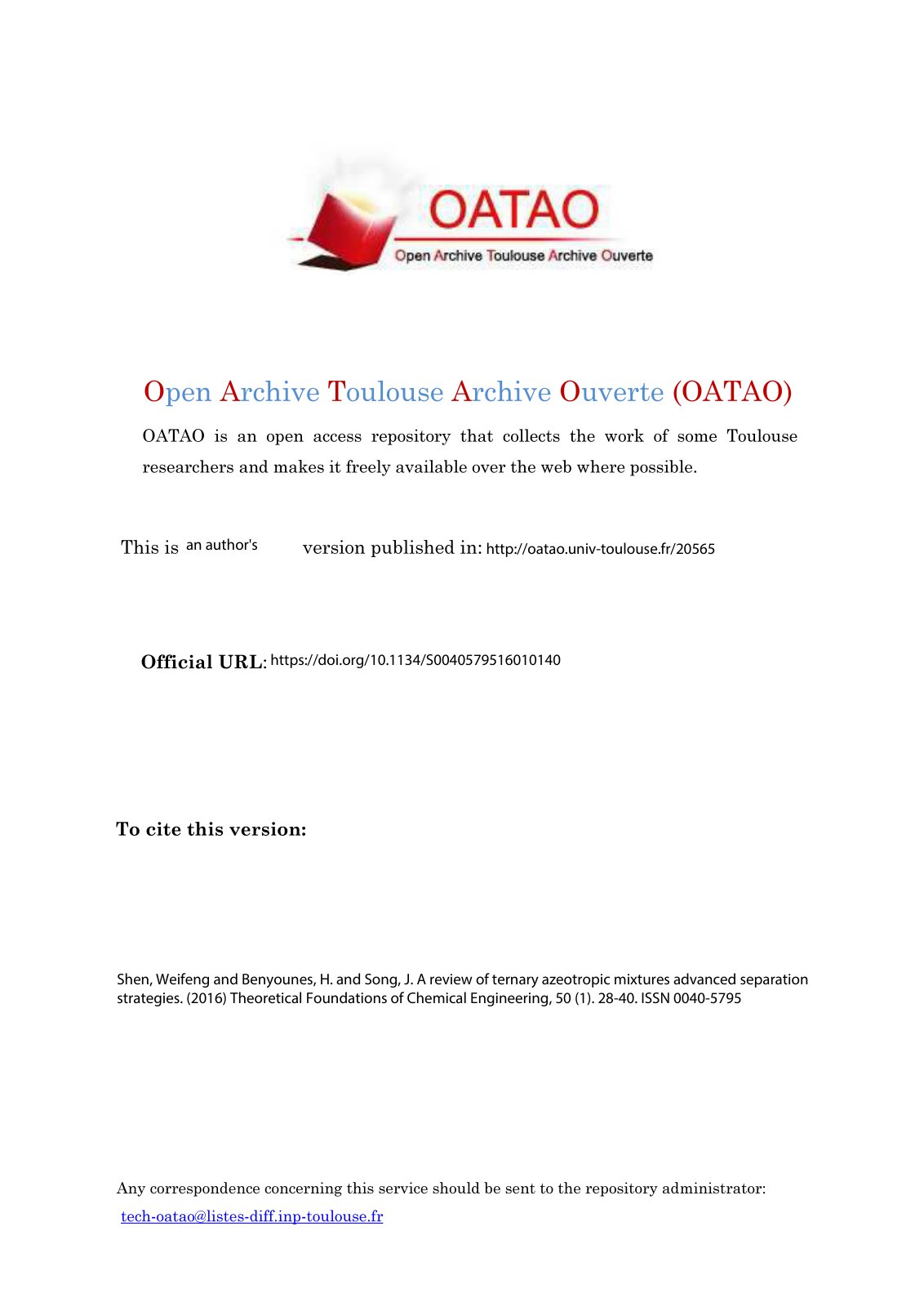 First page of A Review of Ternary Azeotropic Mixtures
