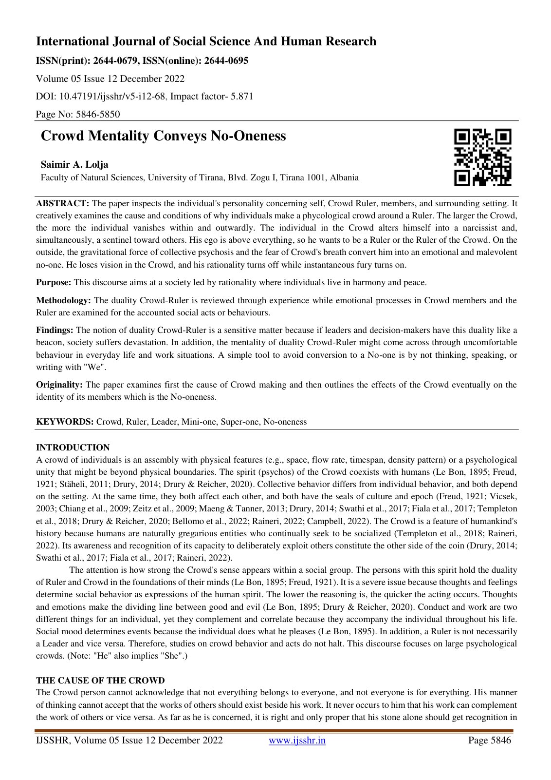 First page of Crowd Mentality Conveys No Oneness
