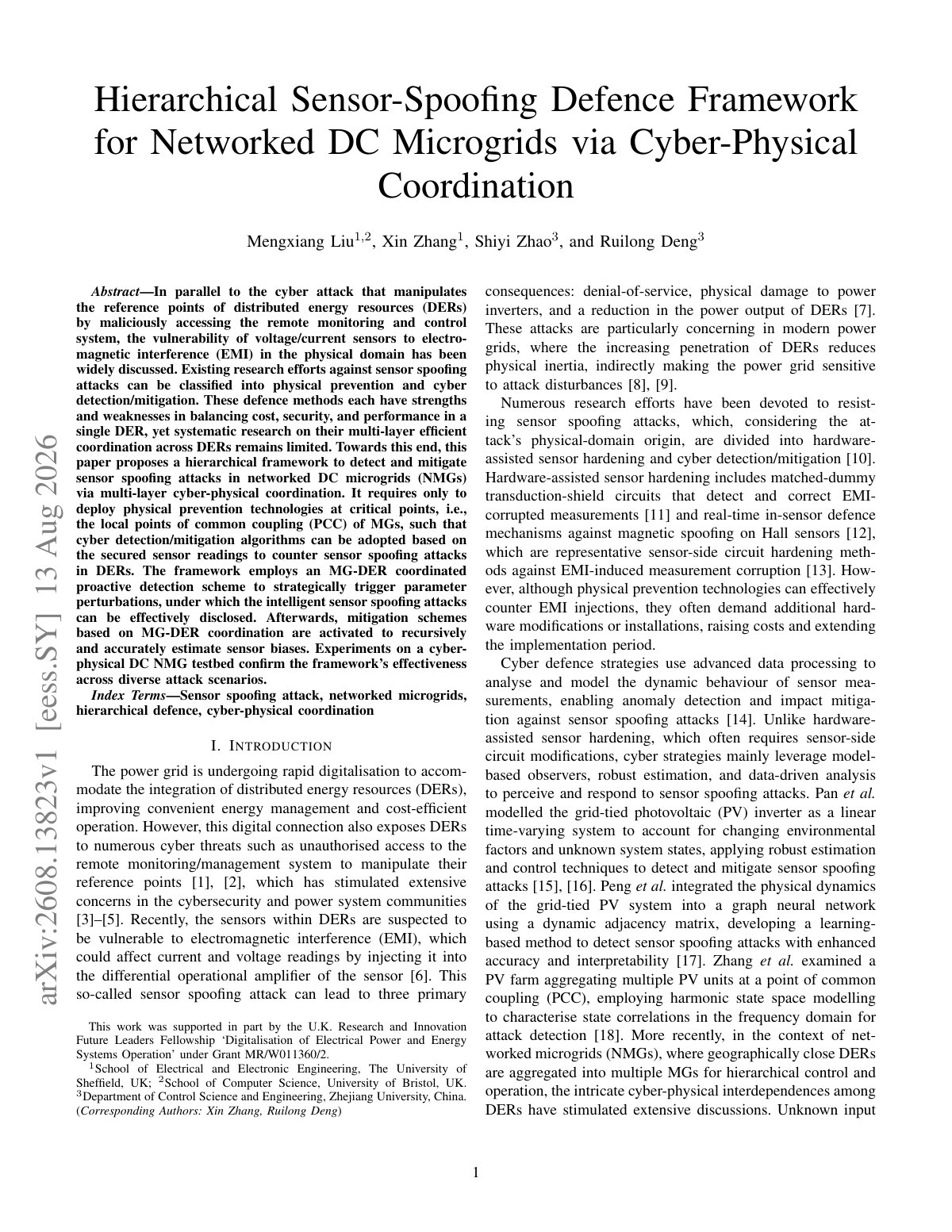 First page of 2026 Liu DC Microgrid Sensor Spoofing