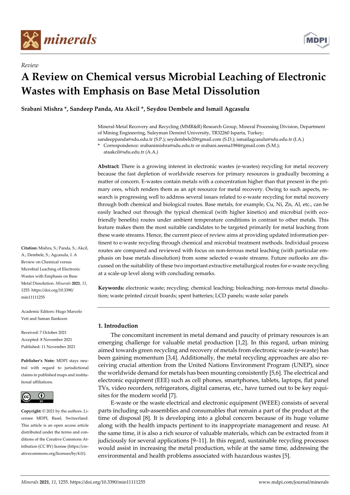 First page of Minerals 2021, 11, 1255. https://doi.org/10.3390/min11111255