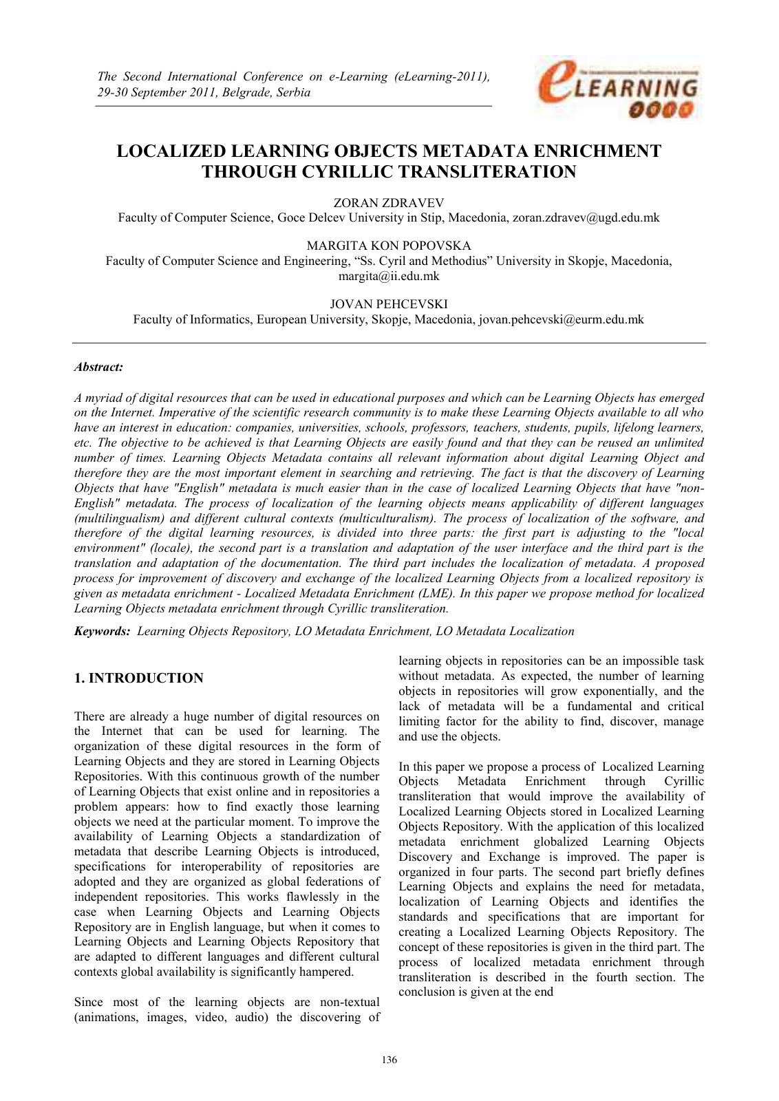First page of LOCALIZED LEARNING OBJECTS METADATA ENRICHMENT THROUGH CYRILLIC TRANSLITERATION