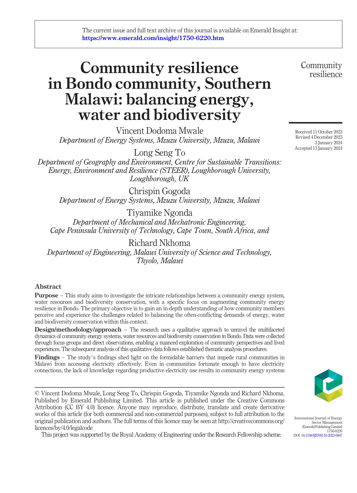 First page of Community resilience in Bondo community