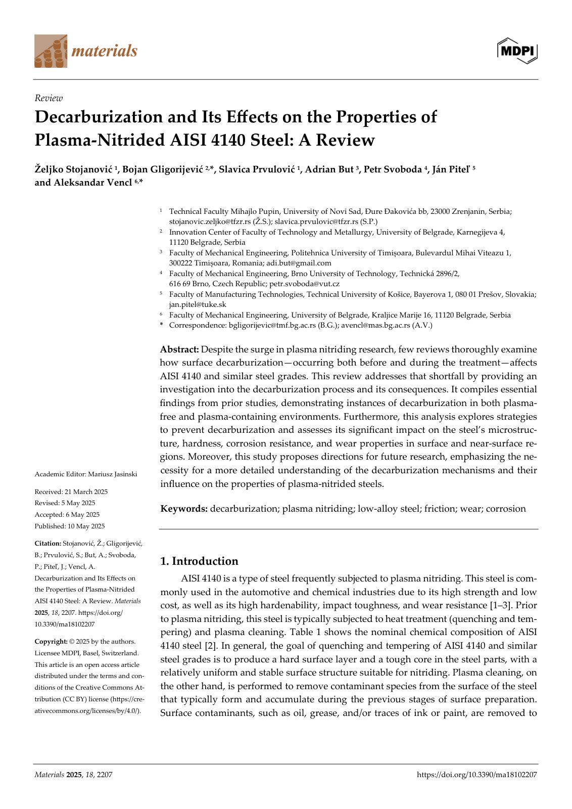 First page of Materials 2025, 18, 2207