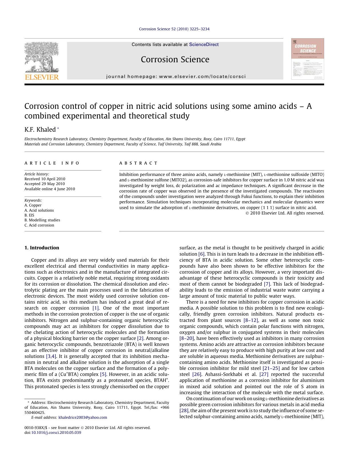 First page of Corrosion control of copper in nitric ac