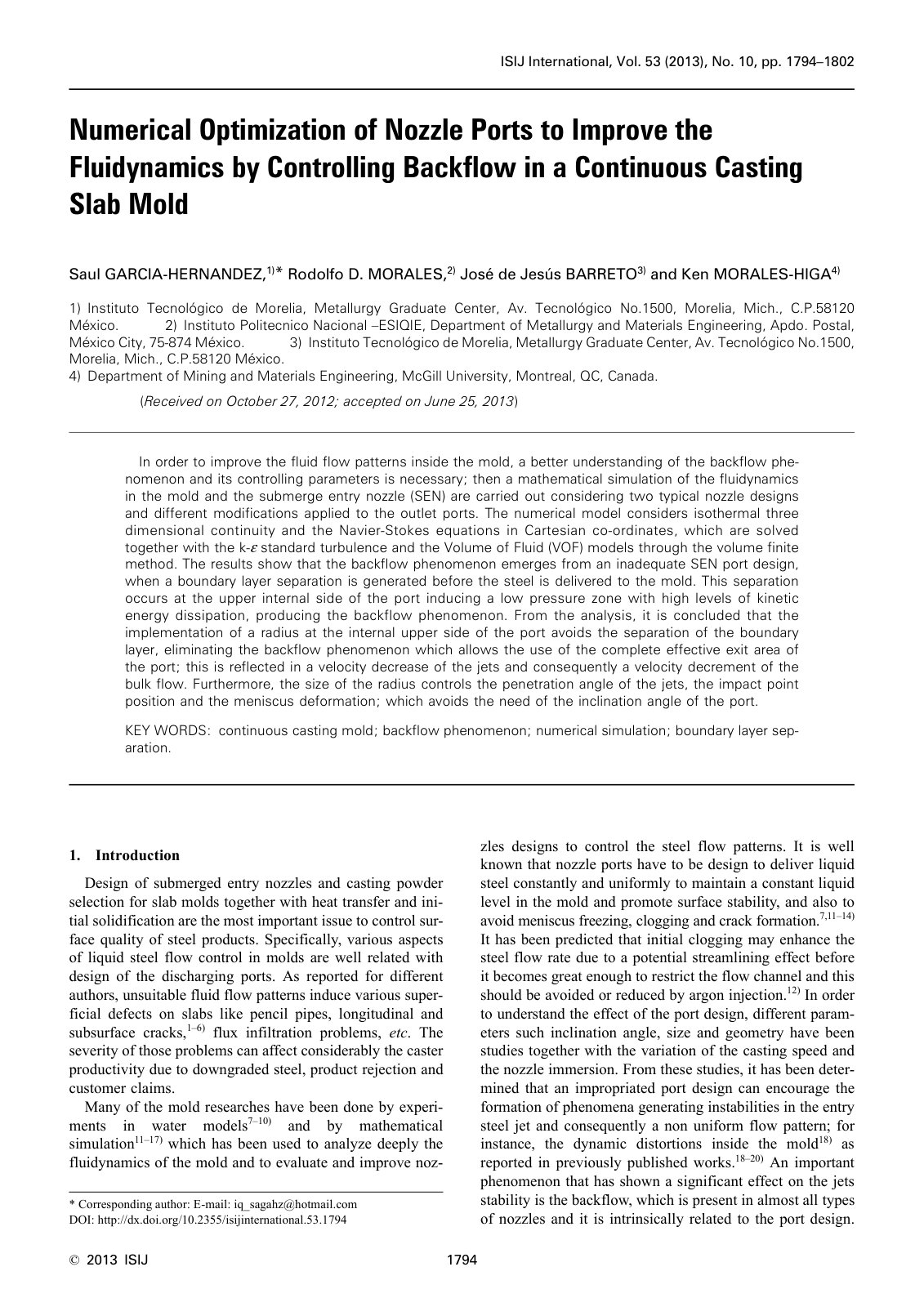 First page of Numerical Optimization of Nozzle Ports t