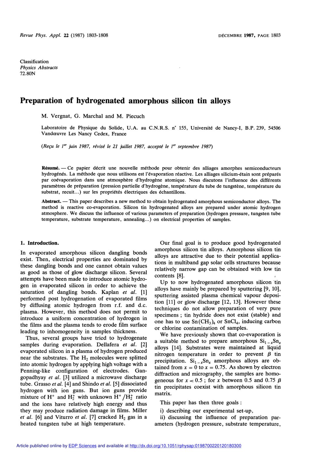 First page of Preparation of Hydrogenated Amorphous Si