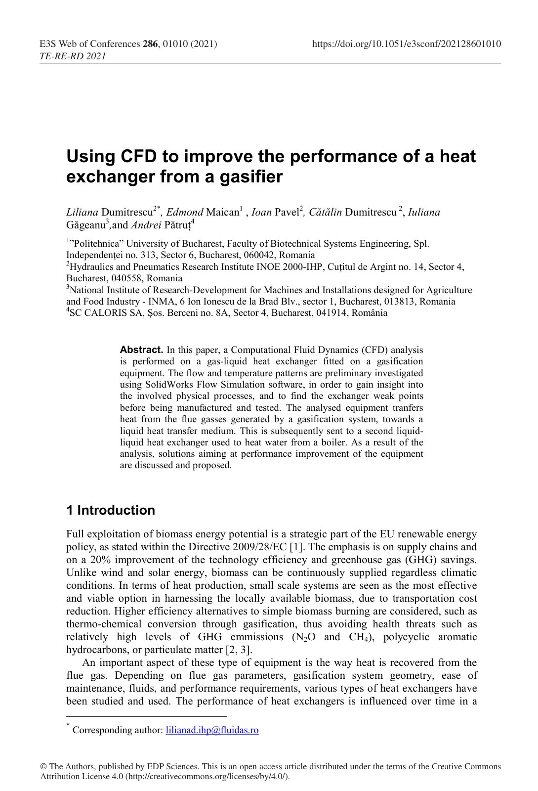 First page of Using CFD to improve the performance of