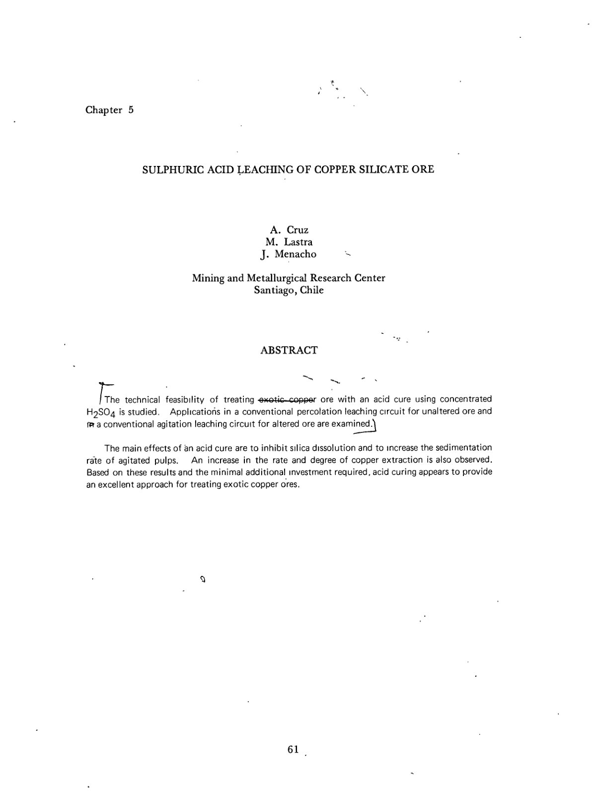 First page of Sulphuric acid leaching of copper silicate ore