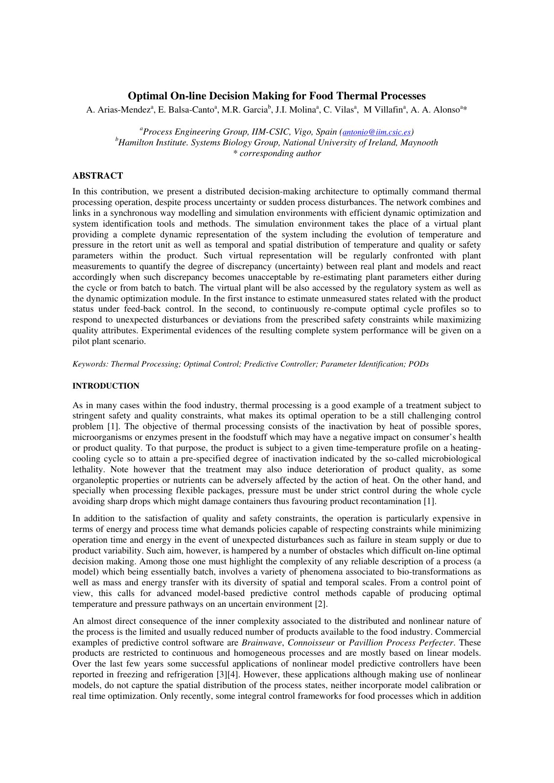 First page of Optimal On line Decision Making for Food