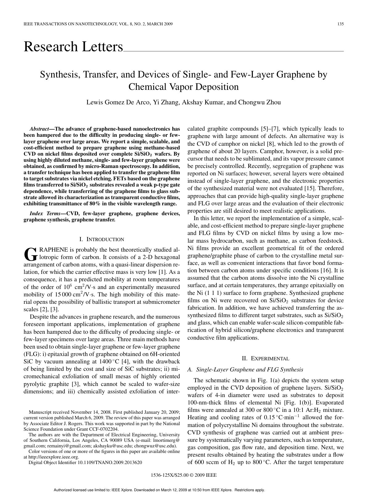 First page of Synthesis Transfer and Devices of Single