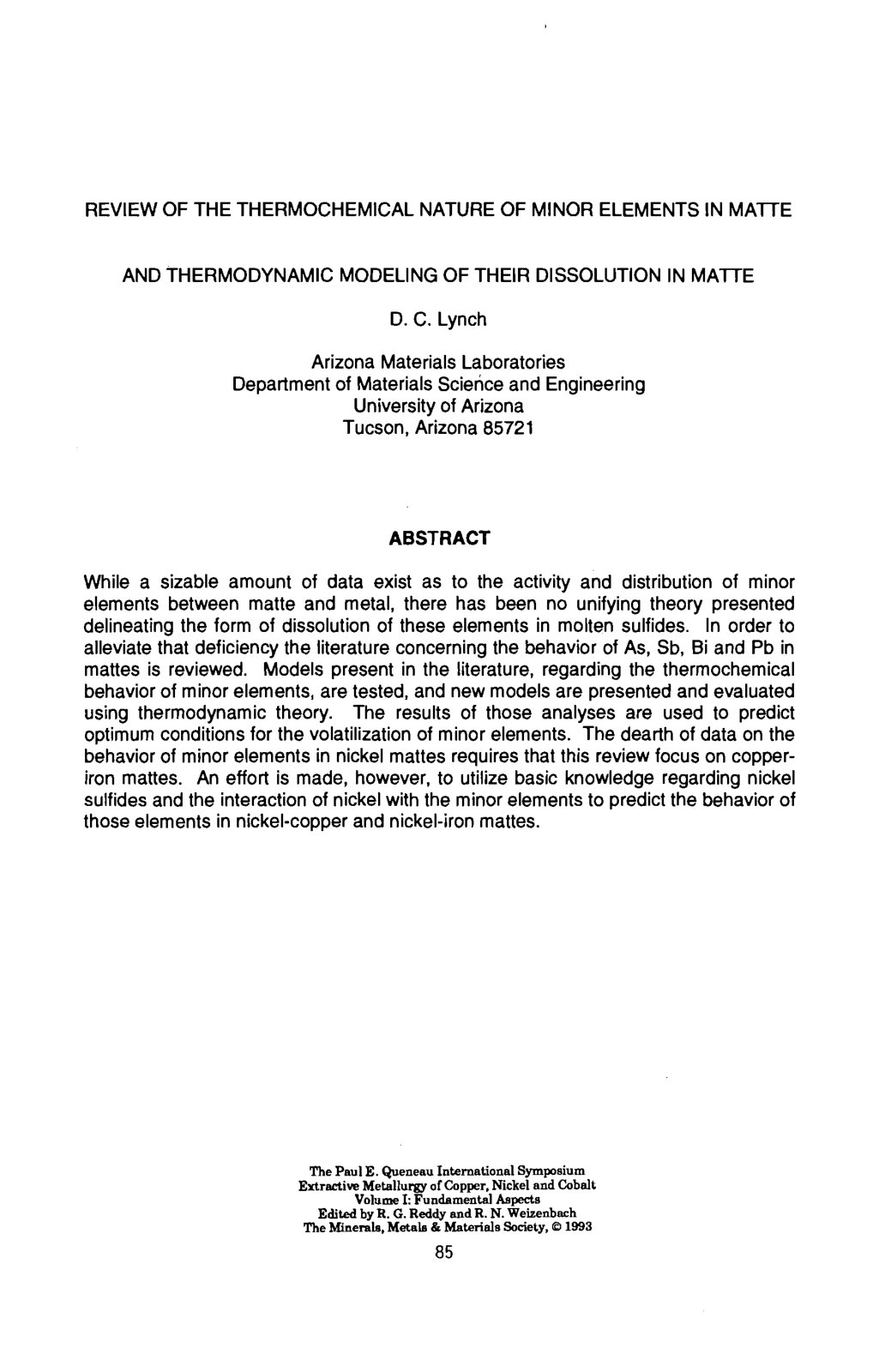First page of REVIEW OF THE THERMOCHEMICAL NATURE OF MINOR ELEMENTS IN MAlTE AND THERMODYNAMIC MODELING OF THEIR DISSOLUTION IN MAlTE