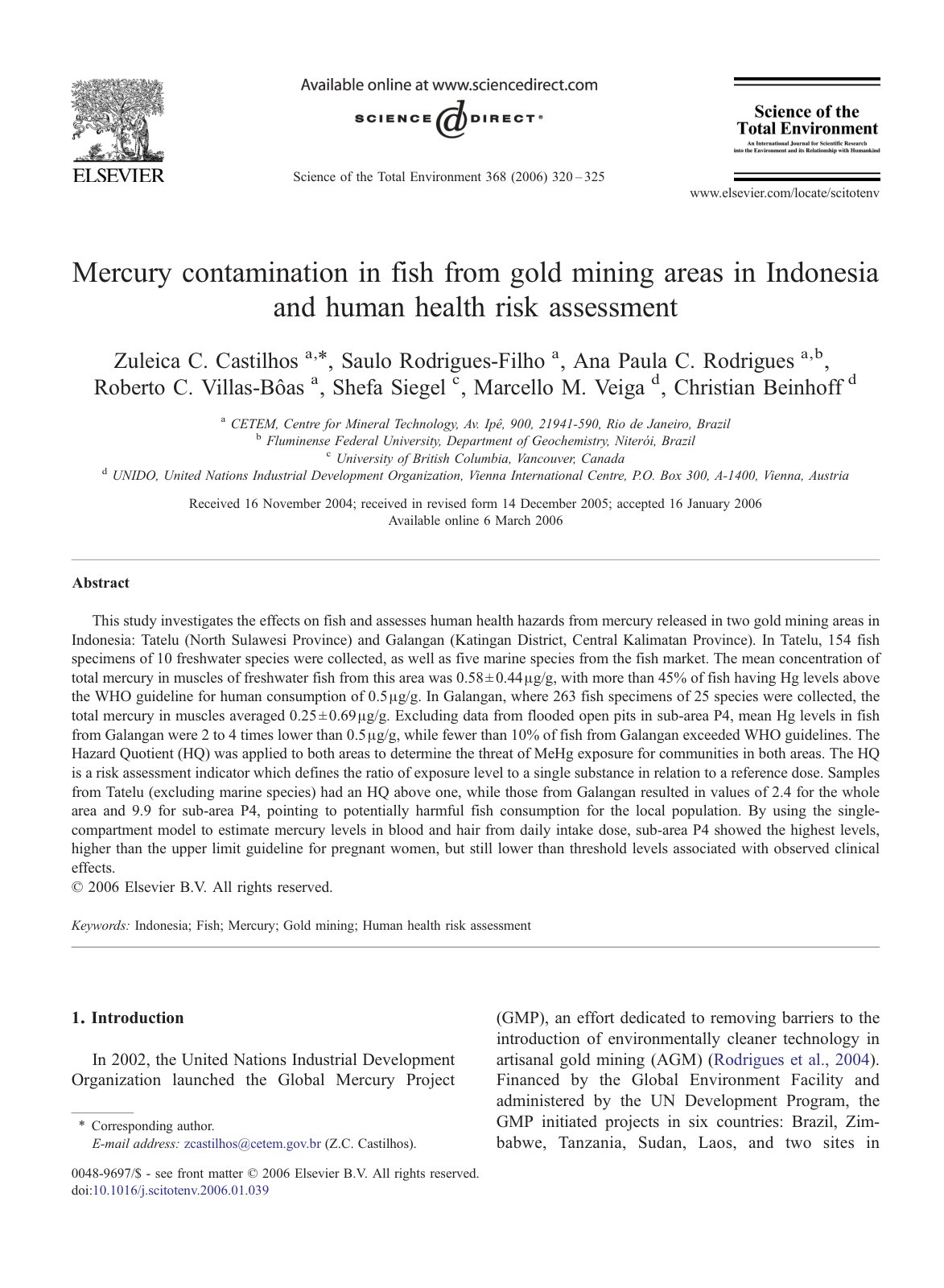 First page of Mercury contamination in fish from gold
