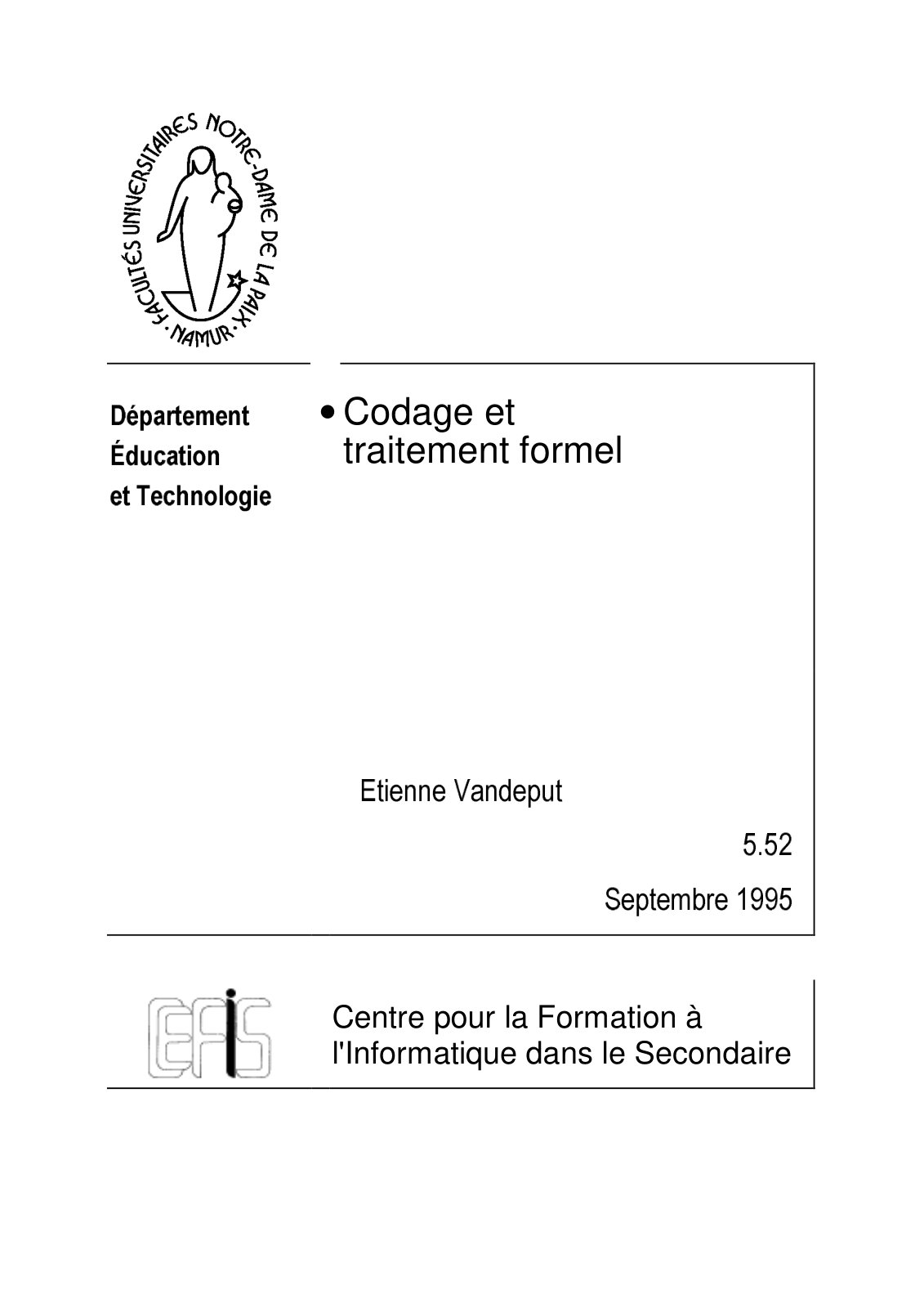 First page of Codage et traitement formel