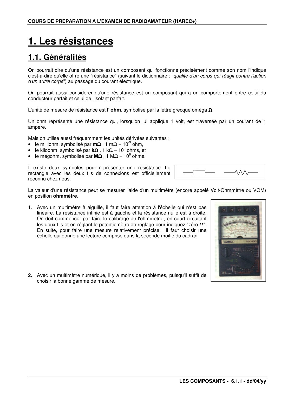 First page of resistances