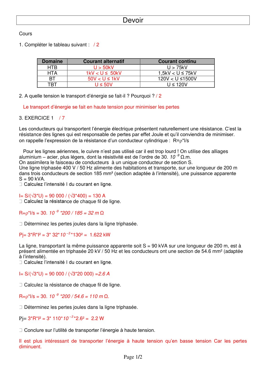 First page of controle corrige