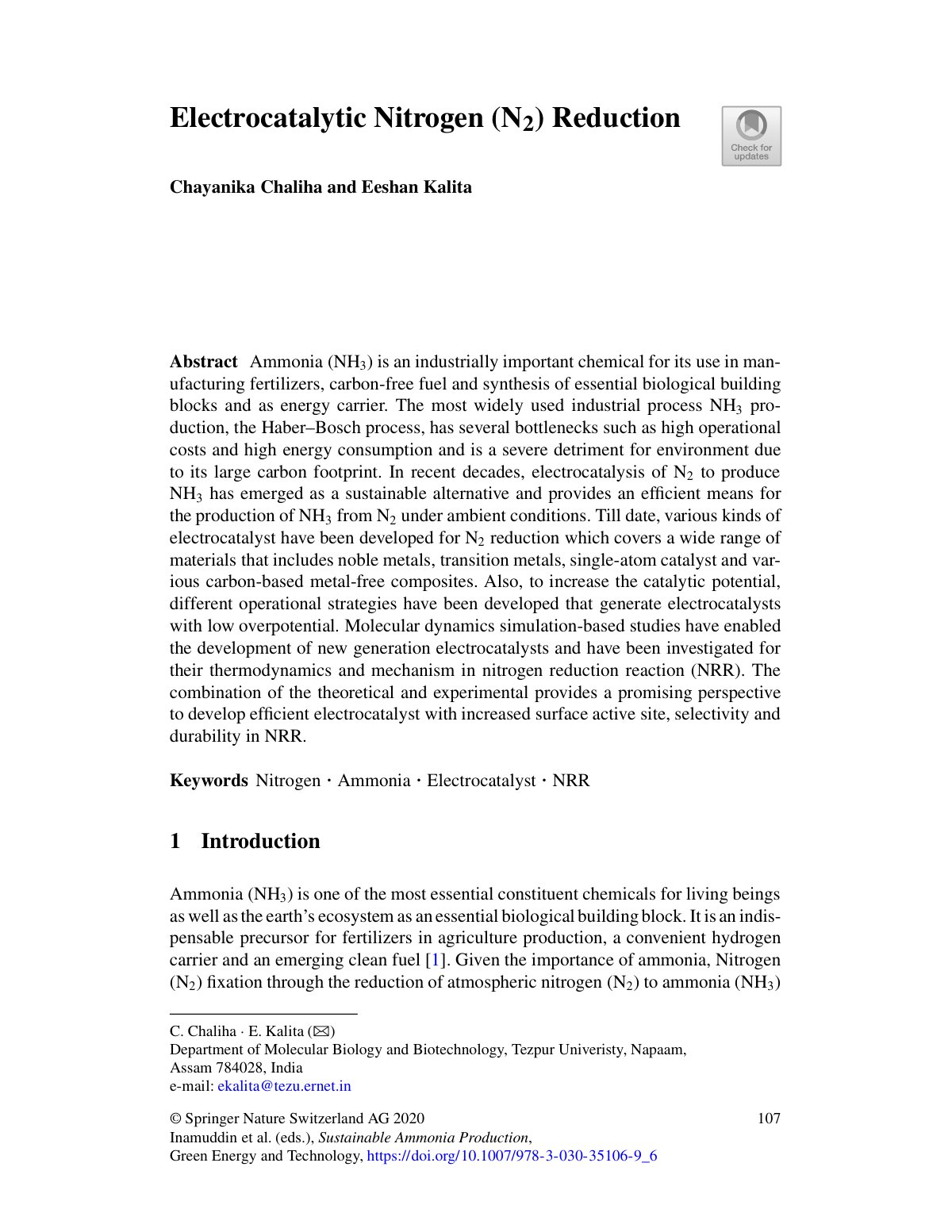 First page of Electrocatalytic Nitrogen (N2) Reduction