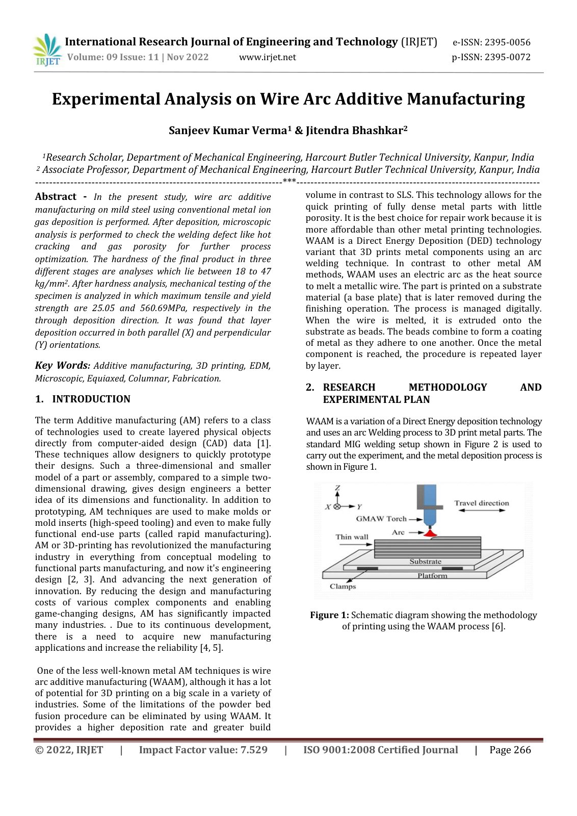 First page of Experimental Analysis on Wire Arc Additive Manufacturing