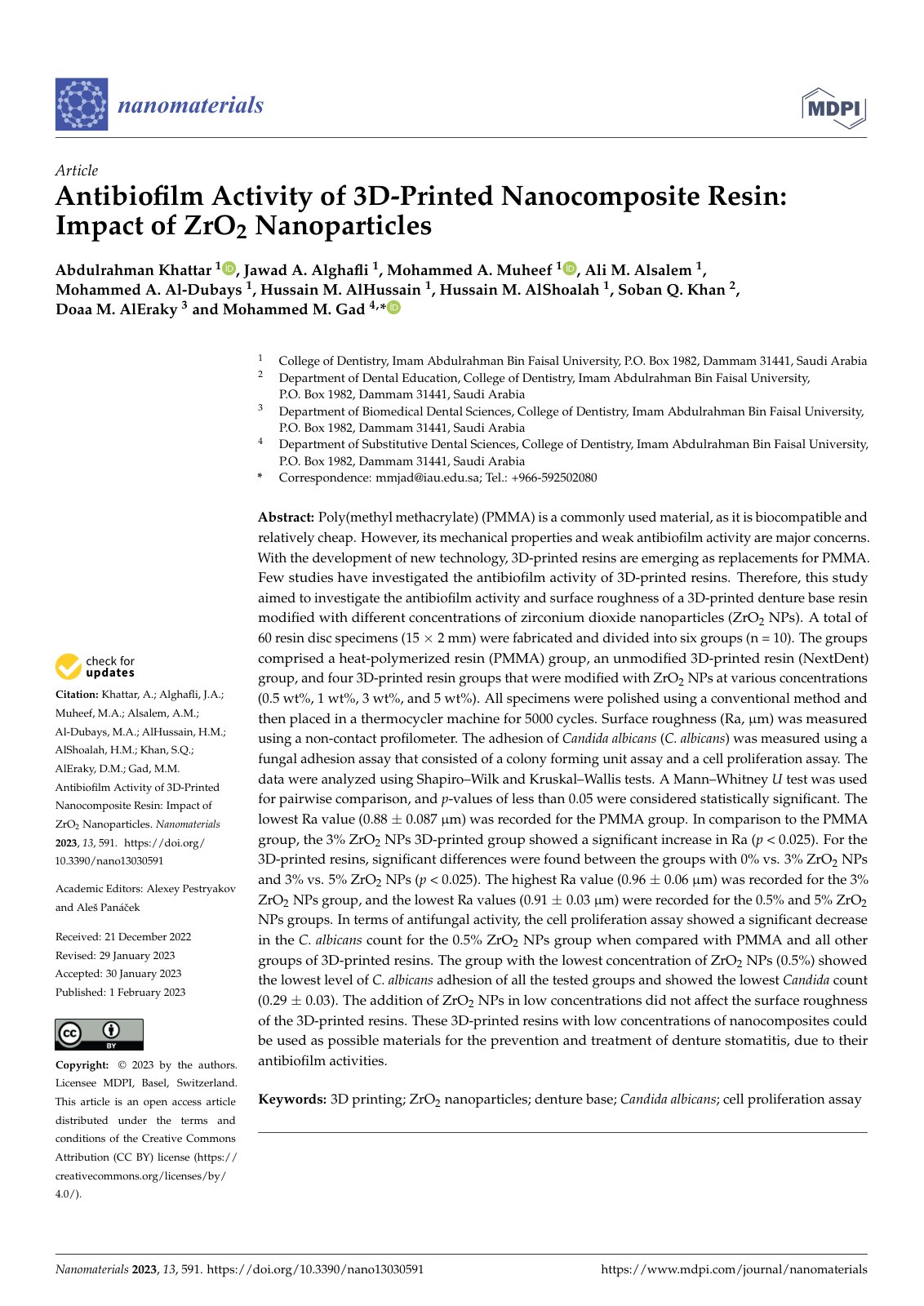 First page of Antibiofilm Activity of 3D Printed Nanoc