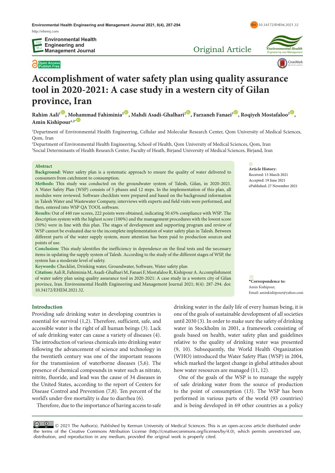 First page of Accomplishment of water safety plan usin
