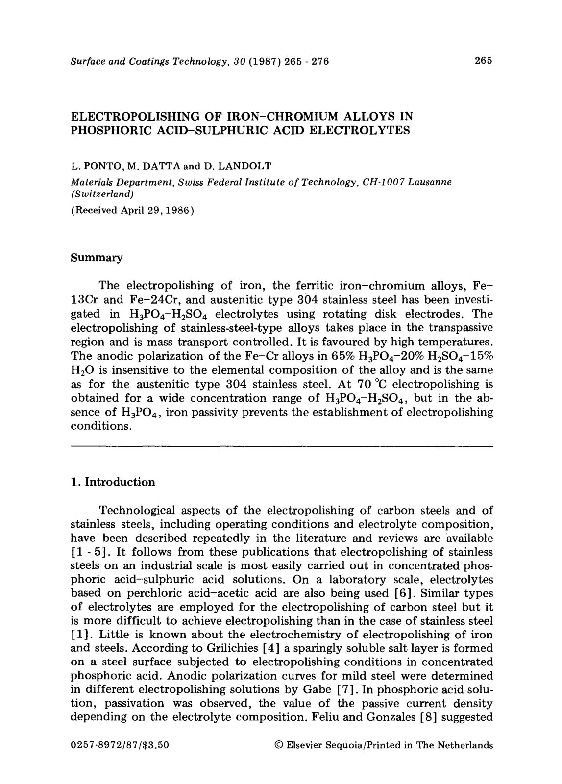 First page of Electropolishing of iron chromium alloys