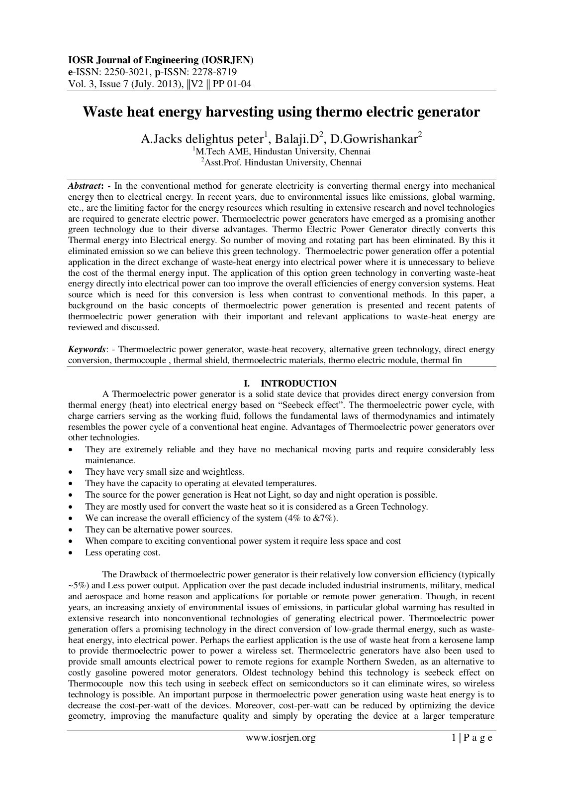 First page of Waste heat energy harvesting using therm