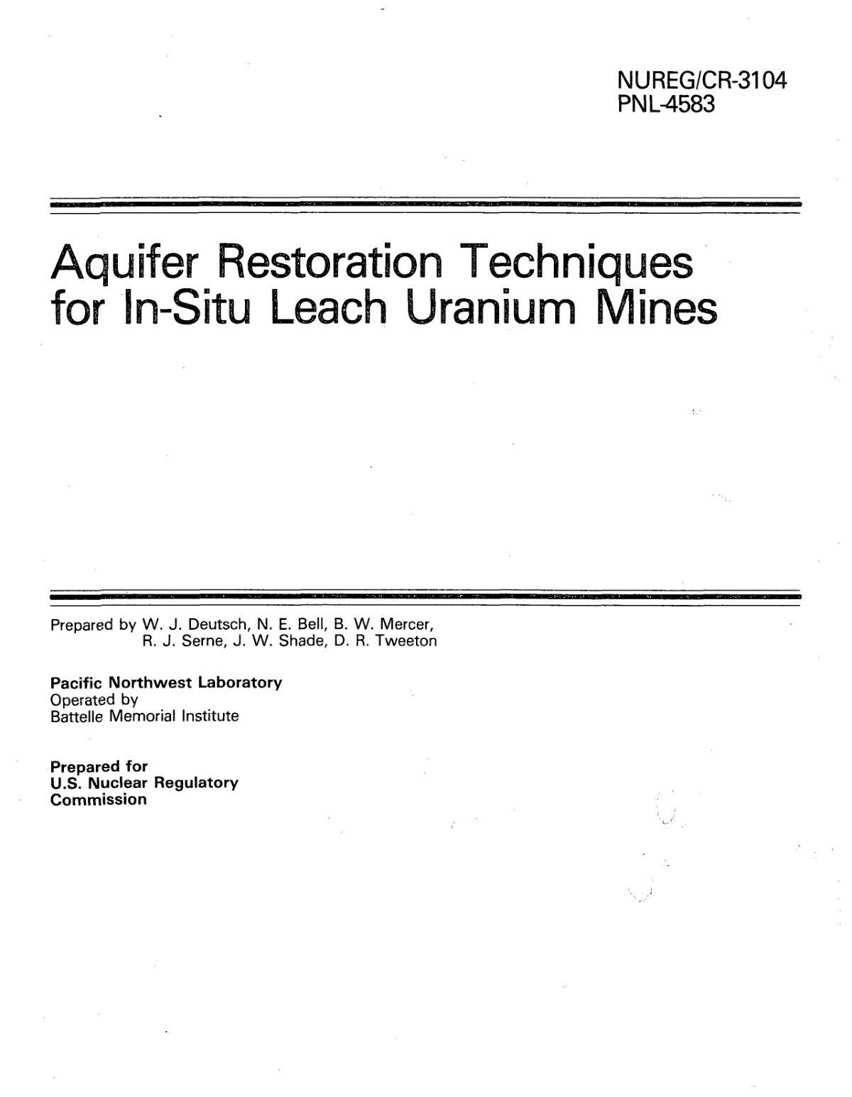 First page of Aquifer Restoration Techniques for In-Situ Leach Uranium Mines