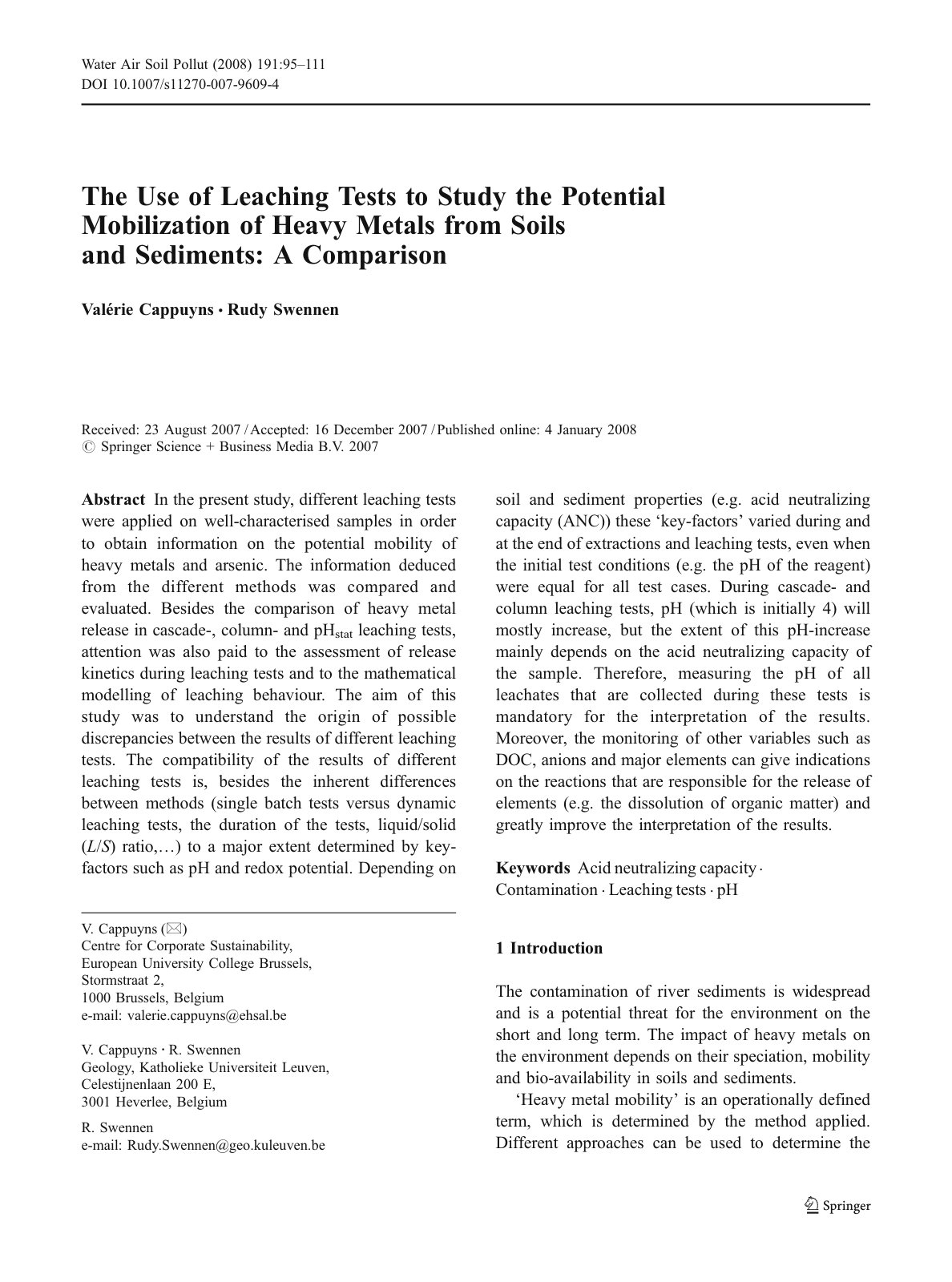 First page of The use of leaching tests to study the p