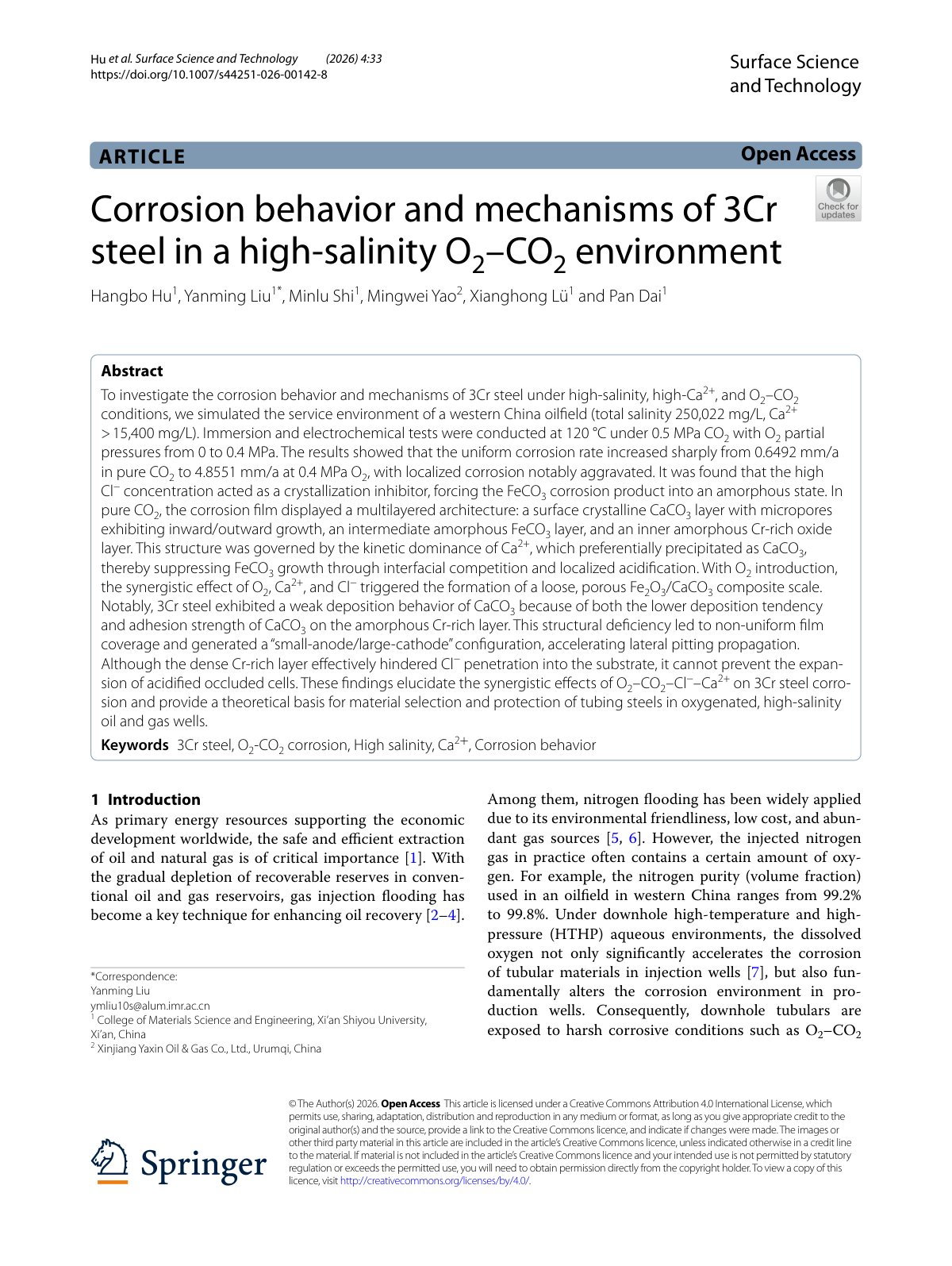 First page of 2026 Hu 3Cr Steel High Salinity Corrosion