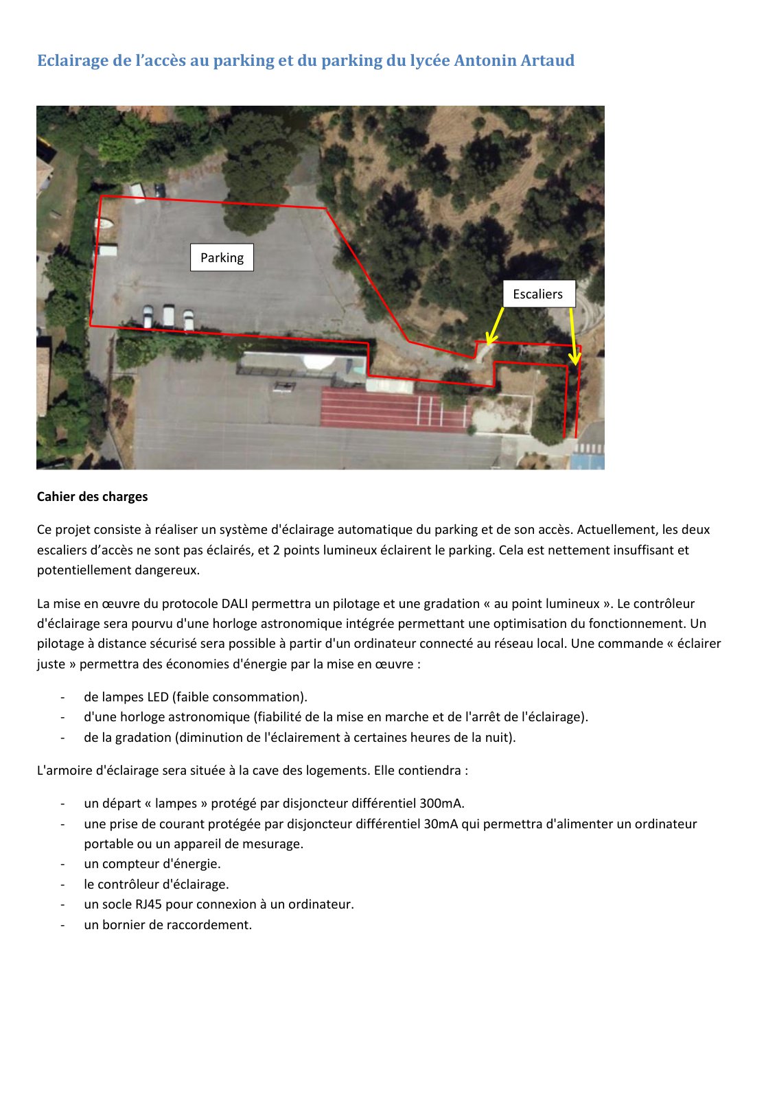 First page of Eclairage de l’accès au parking et du parking du lycée Antonin Artaud