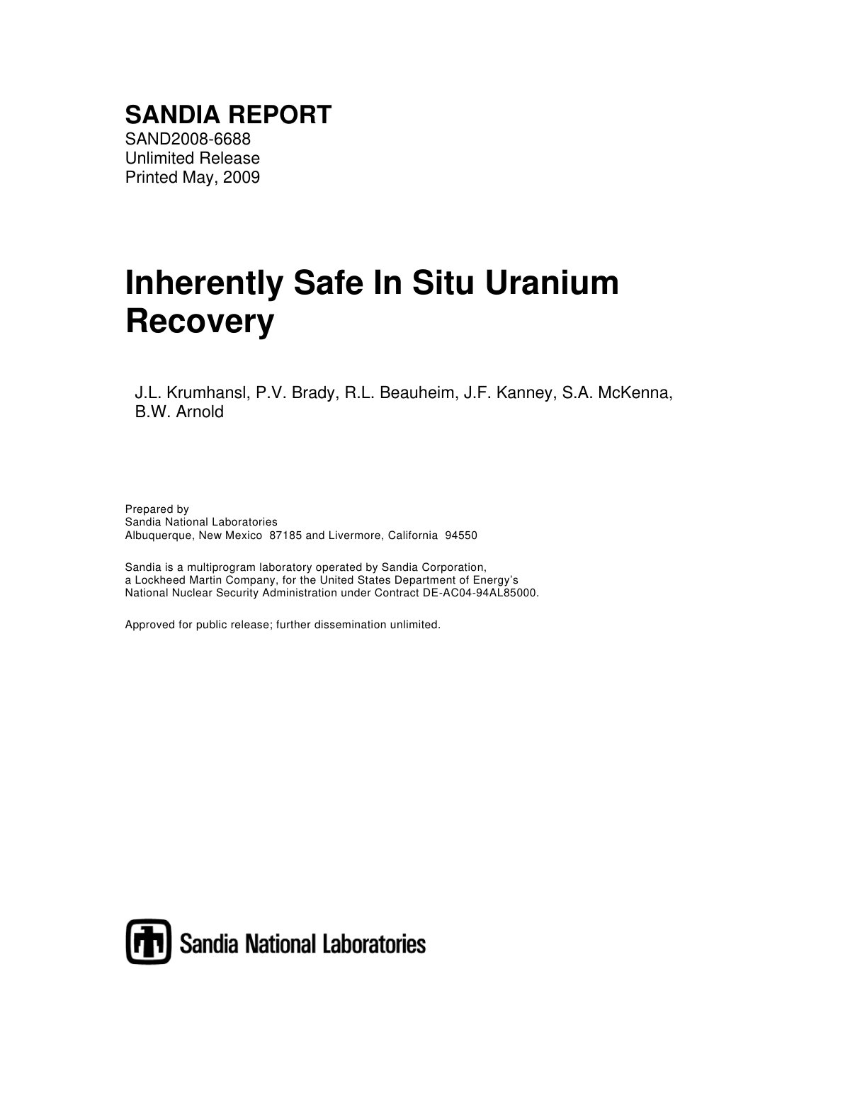 First page of Inherently Safe In Situ Uranium Recovery