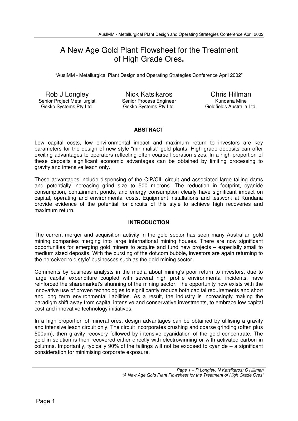First page of 011ANewAgeGoldPlantFlowsheet