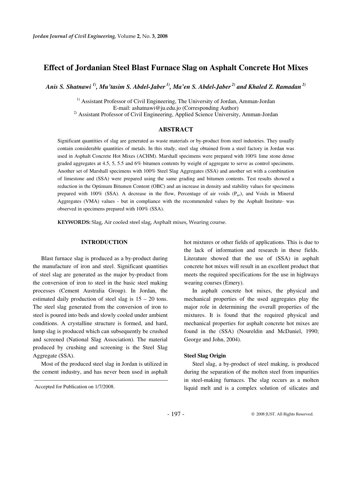 First page of Effect of Jordanian Steel Blast Furnace