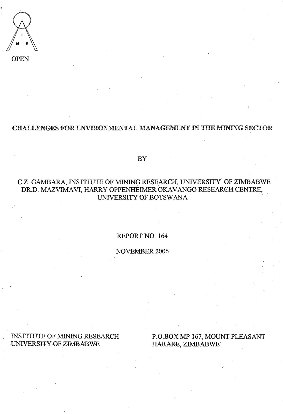 First page of Challenges for environmental management in the mining sector