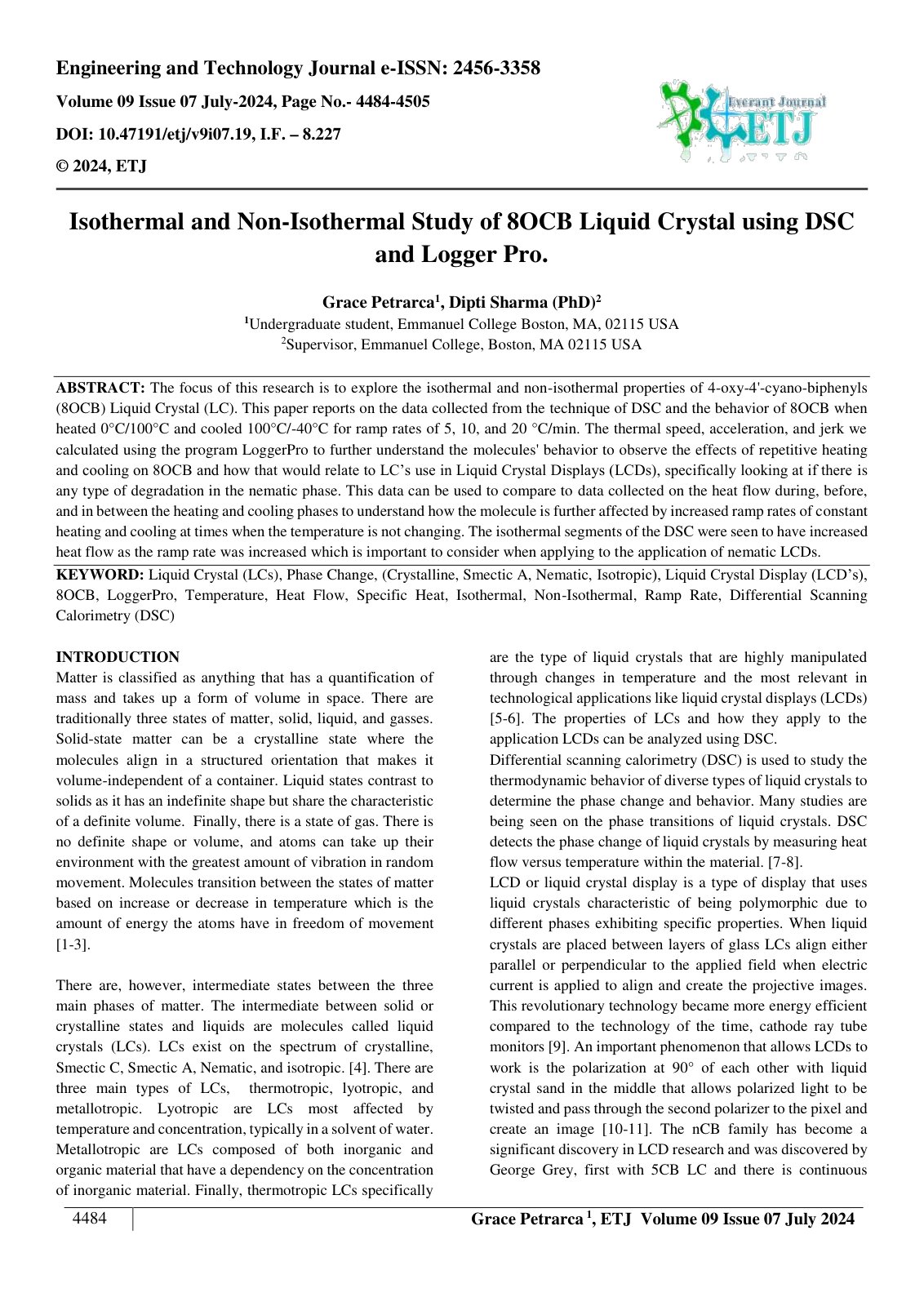First page of Isothermal and Non-Isothermal Study of 80CB Liquid Crystal using DSC and Logger Pro.