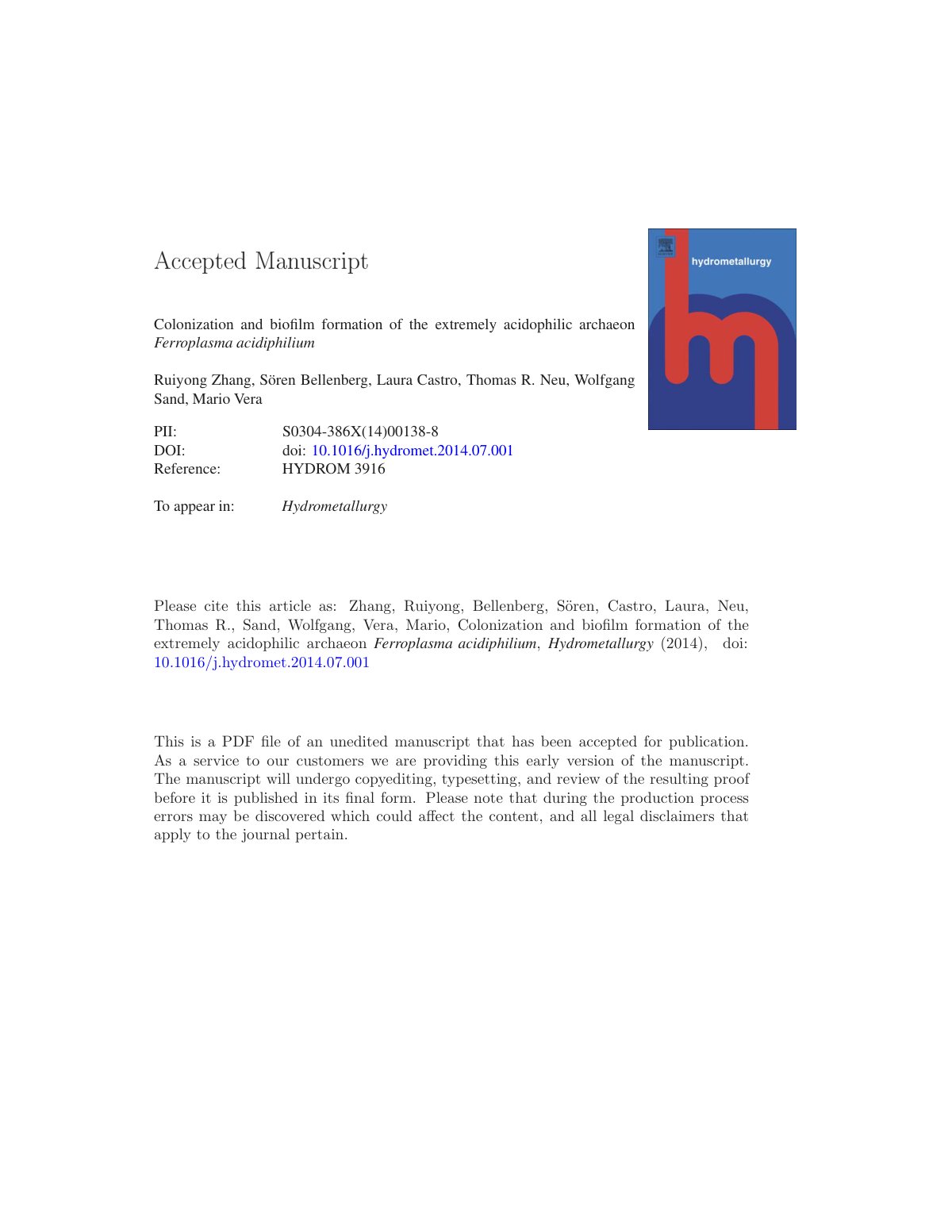 First page of Colonization and biofilm formation of th