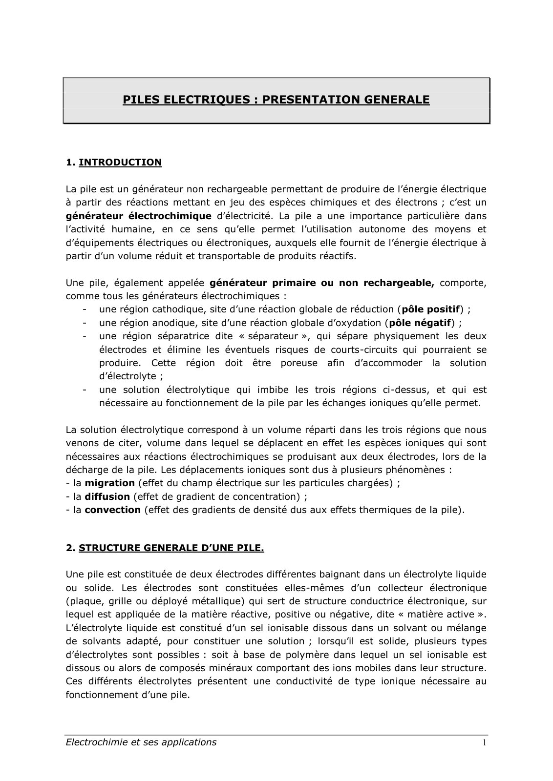 First page of piles electriques