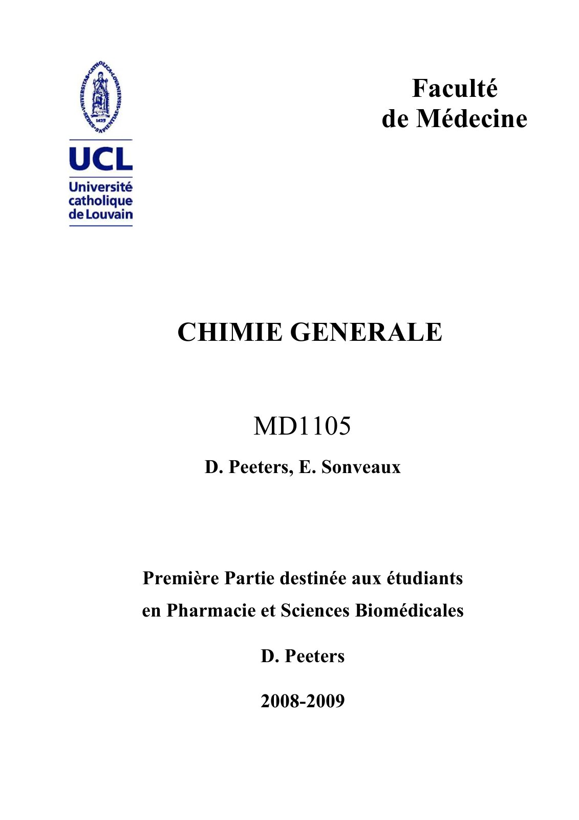 First page of Faculte de Medecine CHIMIE GENERALE MD11