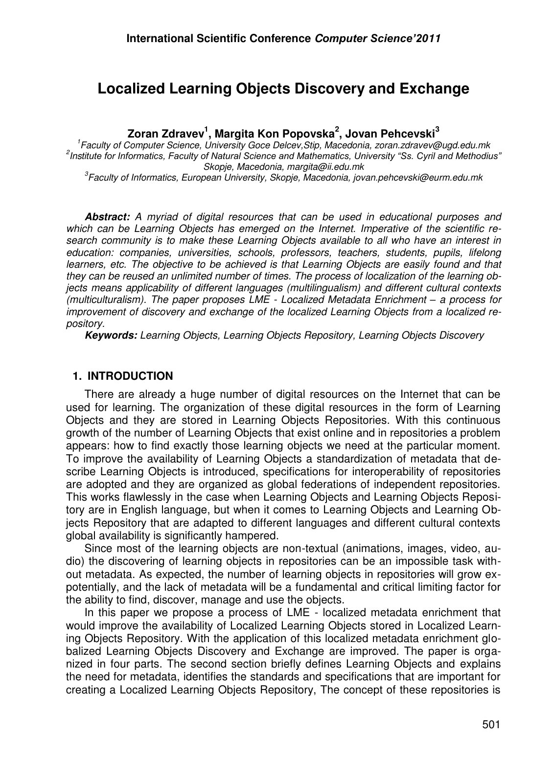 First page of Localized Learning Objects Discovery and Exchange