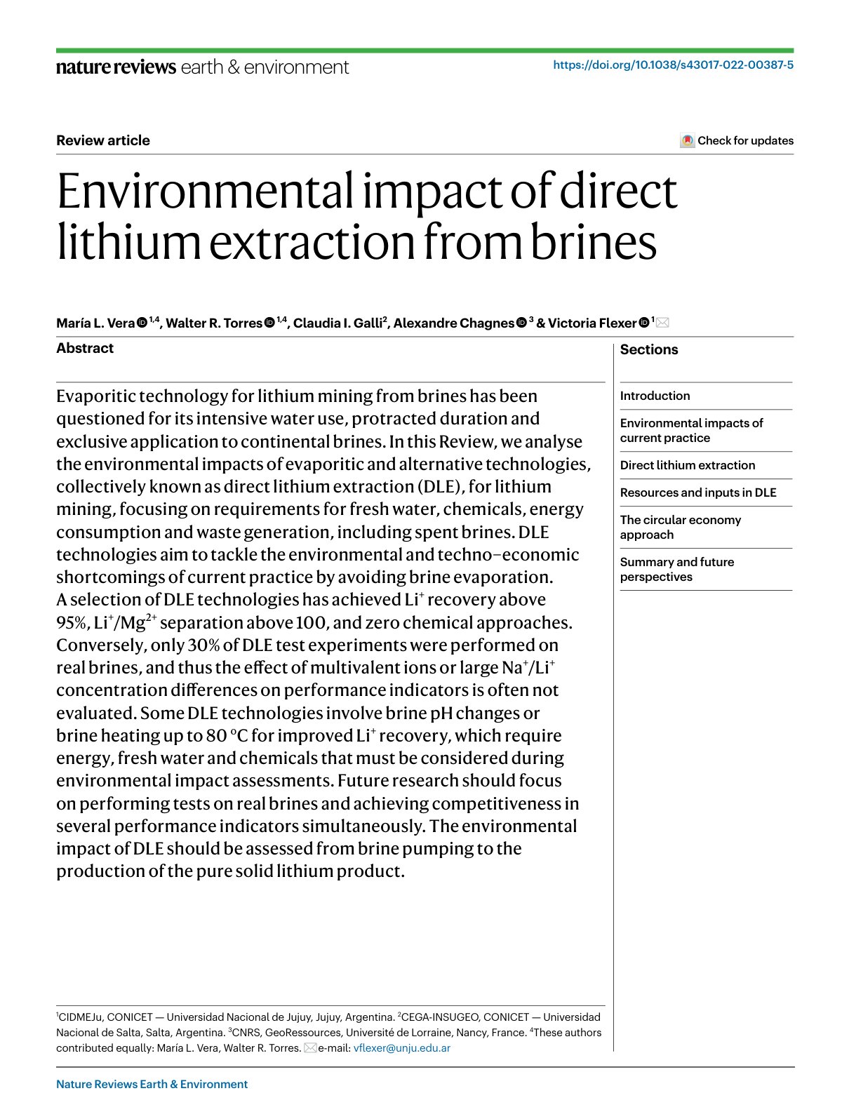 First page of Environmental impact of direct lithium e