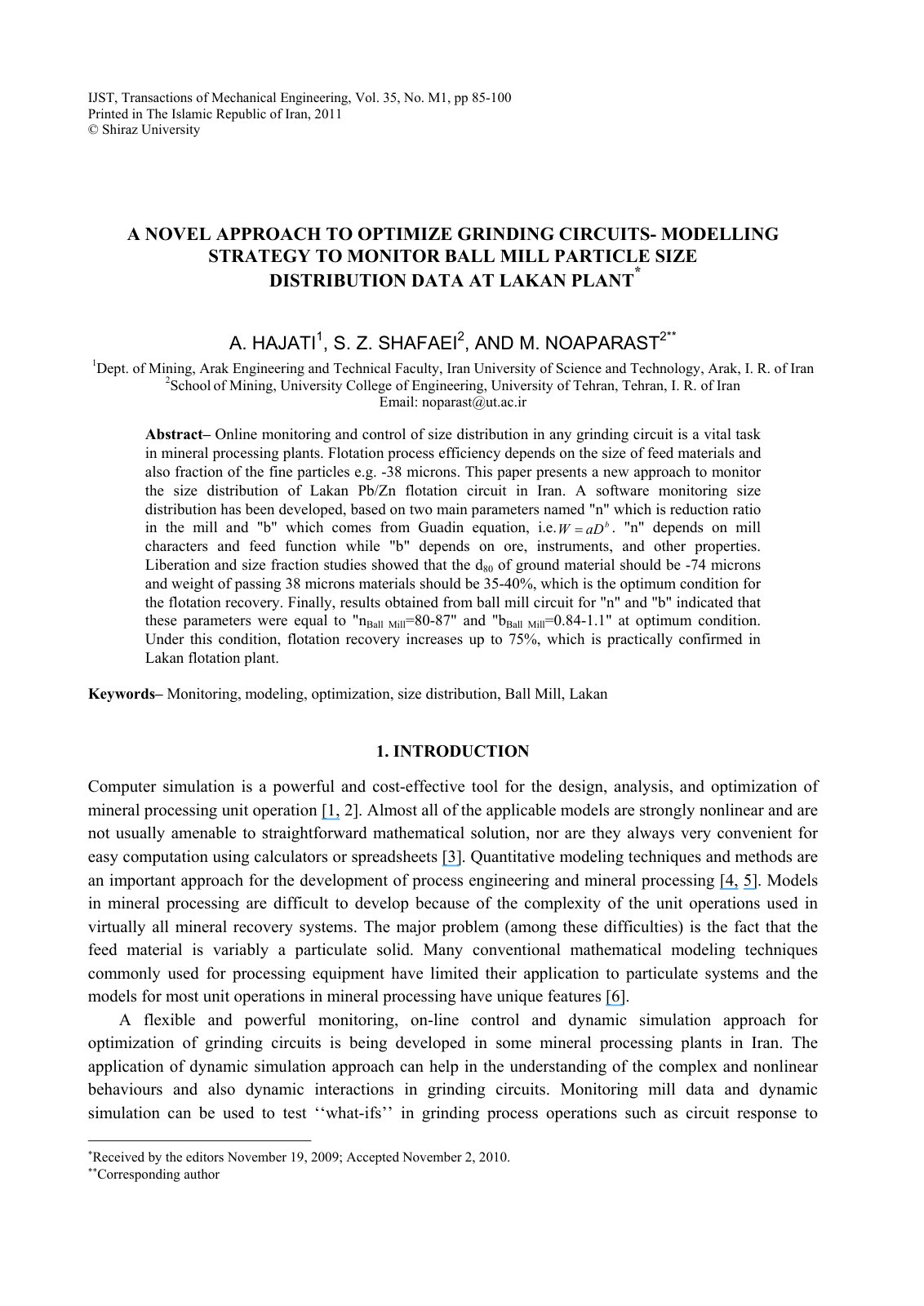 First page of A Novel Approach to Optimize Grinding Ci