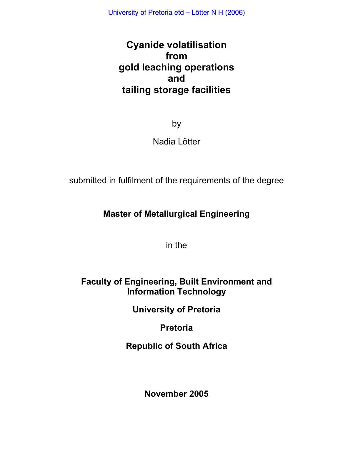 First page of dissertation