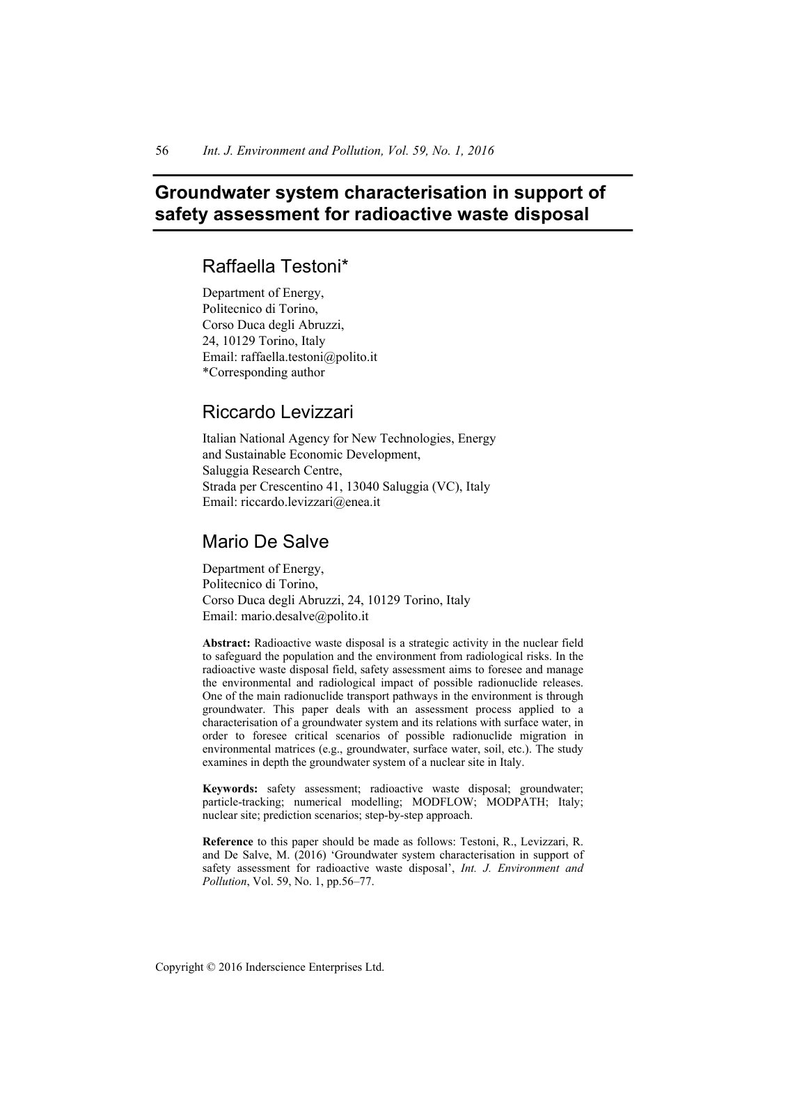 First page of Groundwater system characterisation in support of safety assessment for radioactive waste disposal