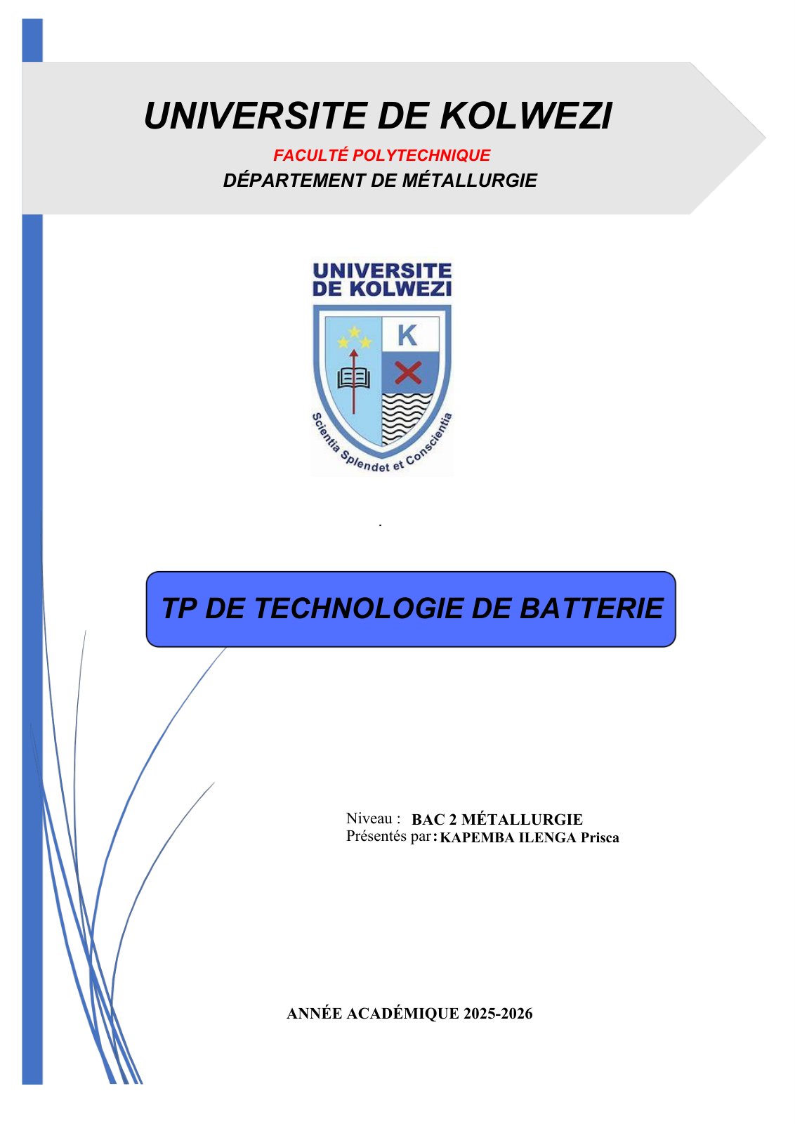 First page of KAPEMBA TP technologies de batterie 