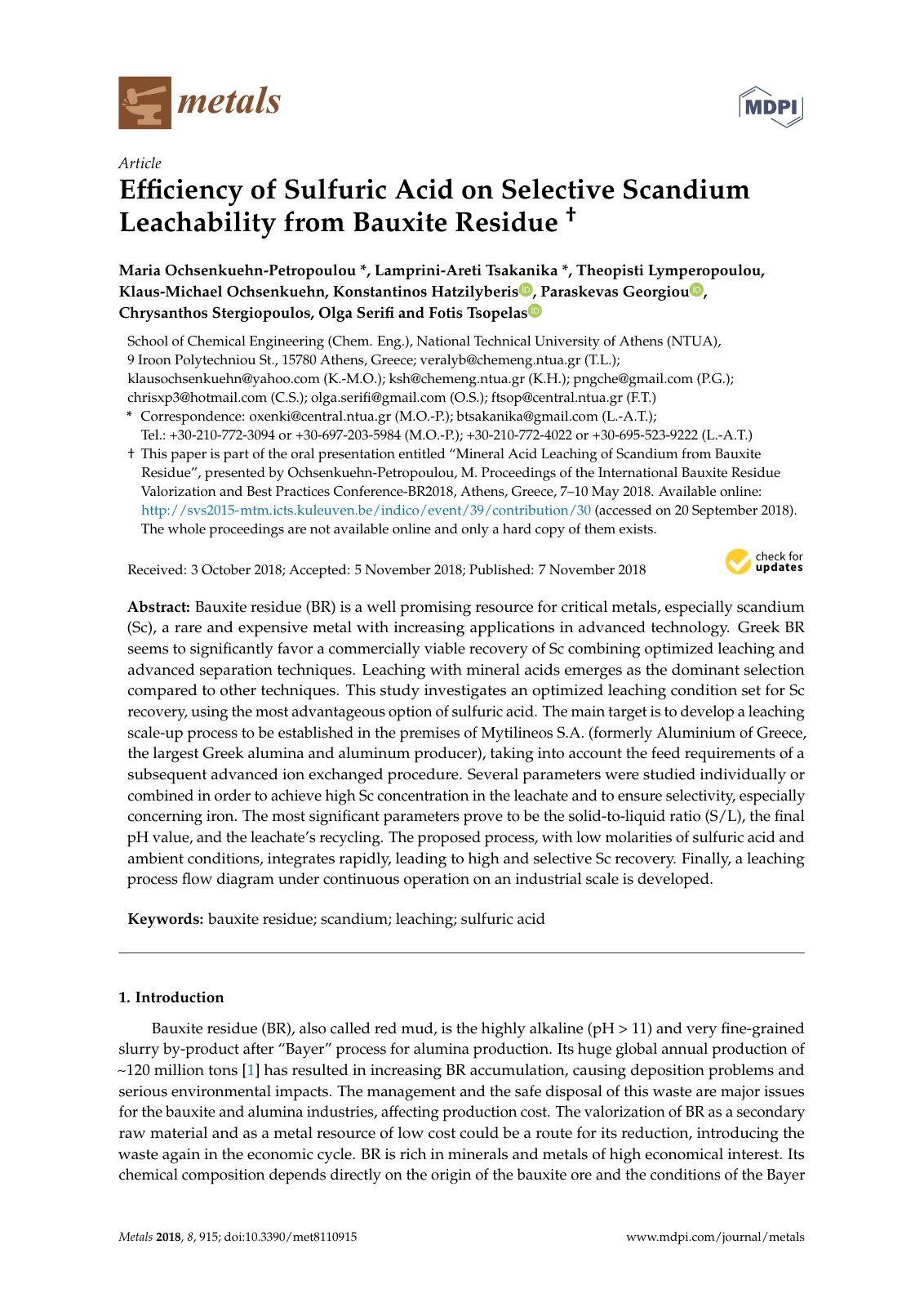 First page of 2018   Ochsenkuehn Petropoulou   Selective scandium leaching from bauxite residue