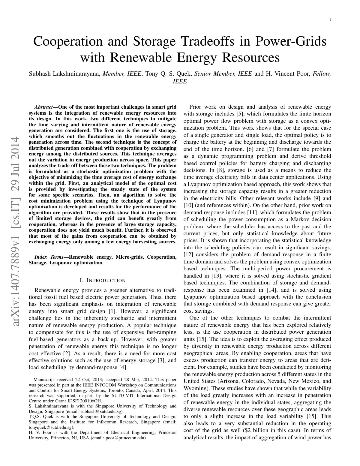 First page of Cooperation and Storage Tradeoffs in Power-Grids
