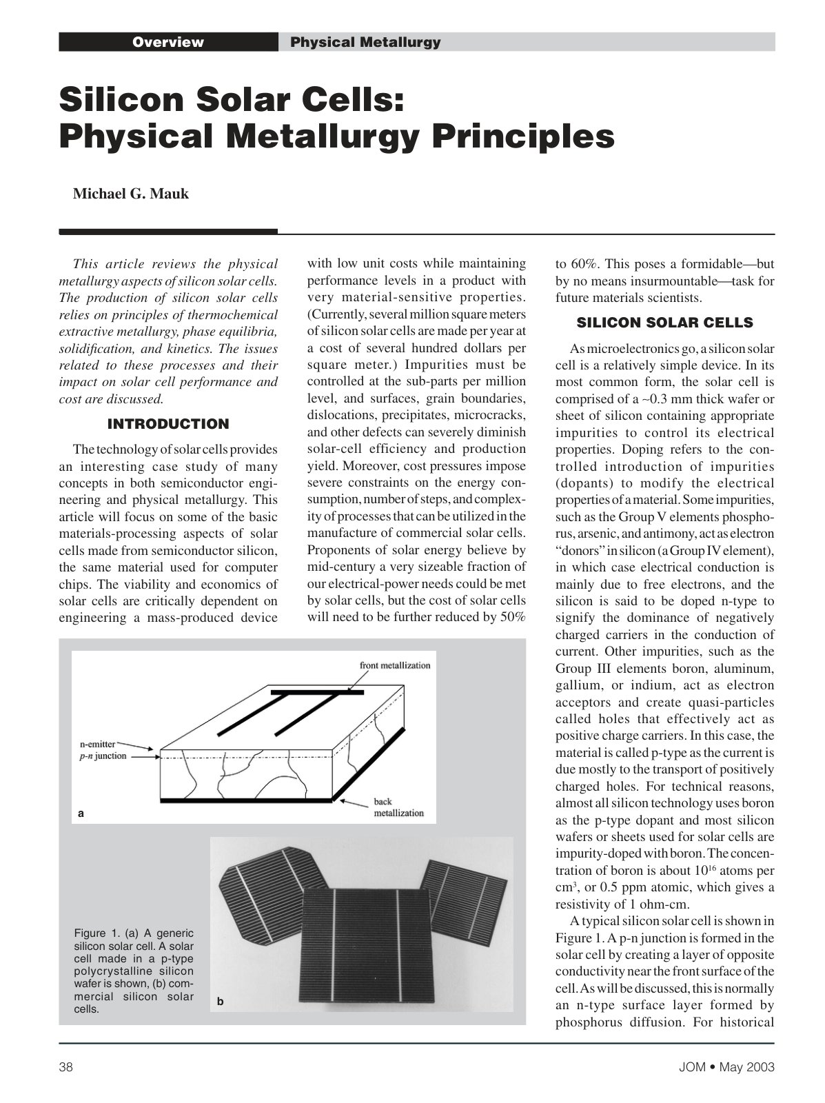 First page of Silicon Solar Cells: Physical Metallurgy Principles