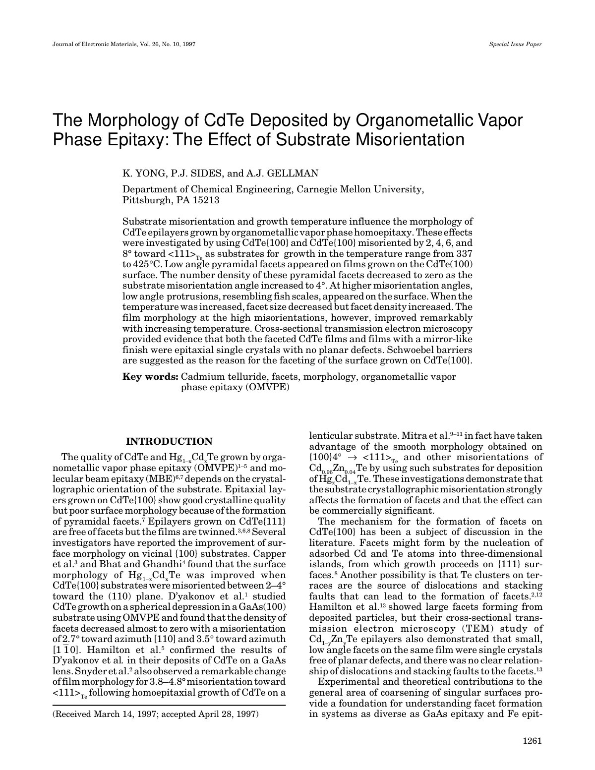 First page of The morphology of CdTe deposited by orga