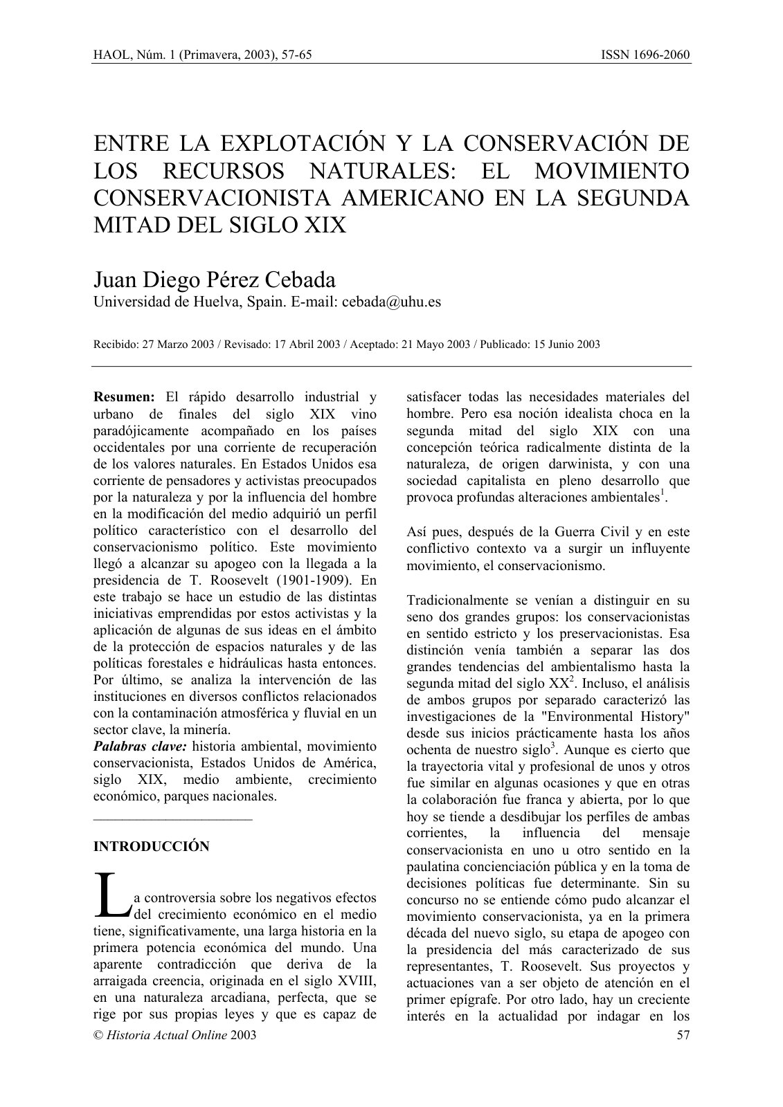 First page of Entre La Explotacion y La Conservacion D