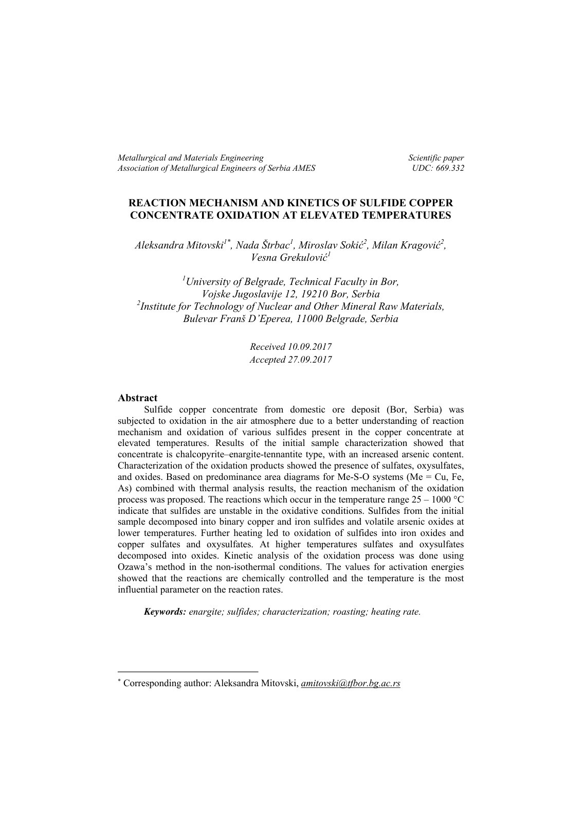First page of Reaction mechanism and kinetics of sulfi