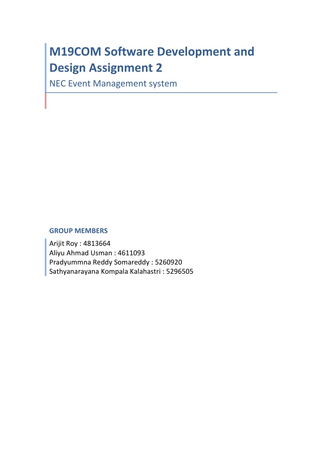 First page of Event Management system